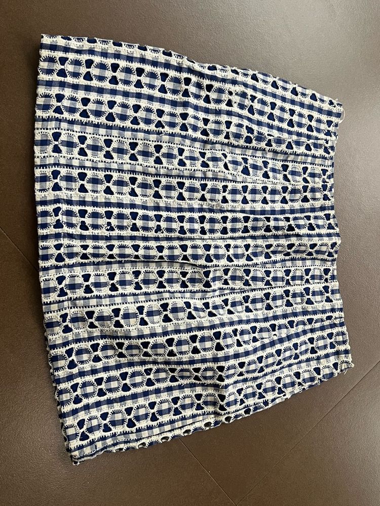 Chic Blue &amp; White Gingham Embroidered Skirt