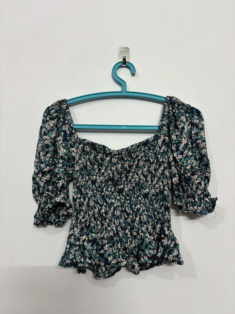 Floral Smocked Puff Sleeve Top