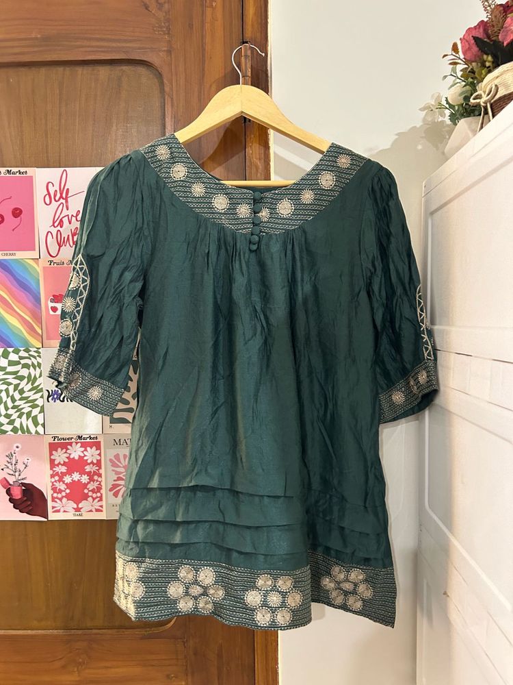 Elegant Green Embroidered Top