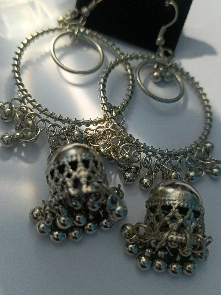 Silver Jhumka Hoop Earrings