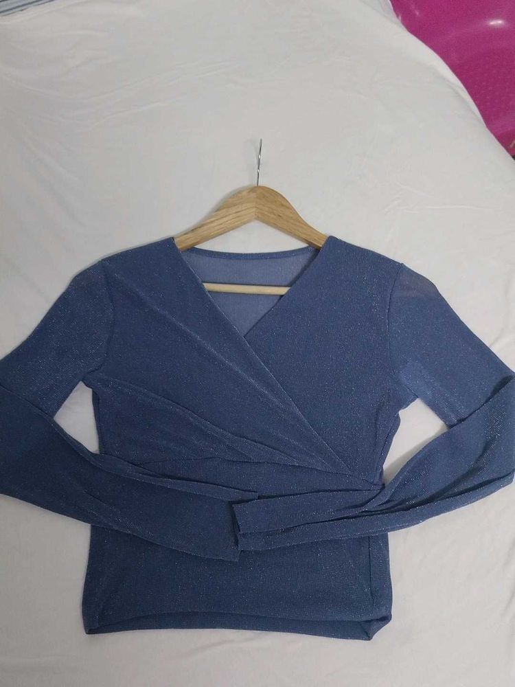 Sparkly Blue Wrap Top