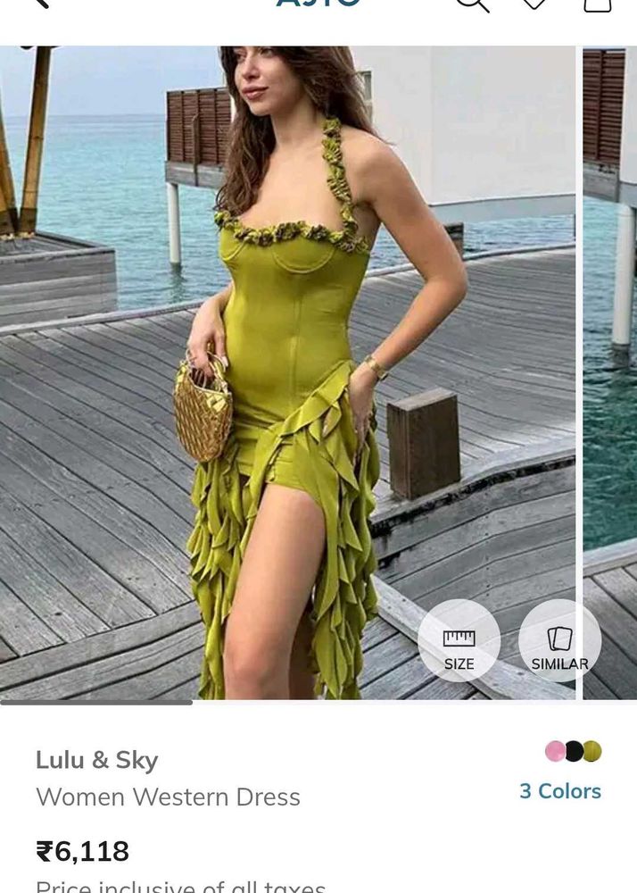 y2k pista Green Ruffle Dress
