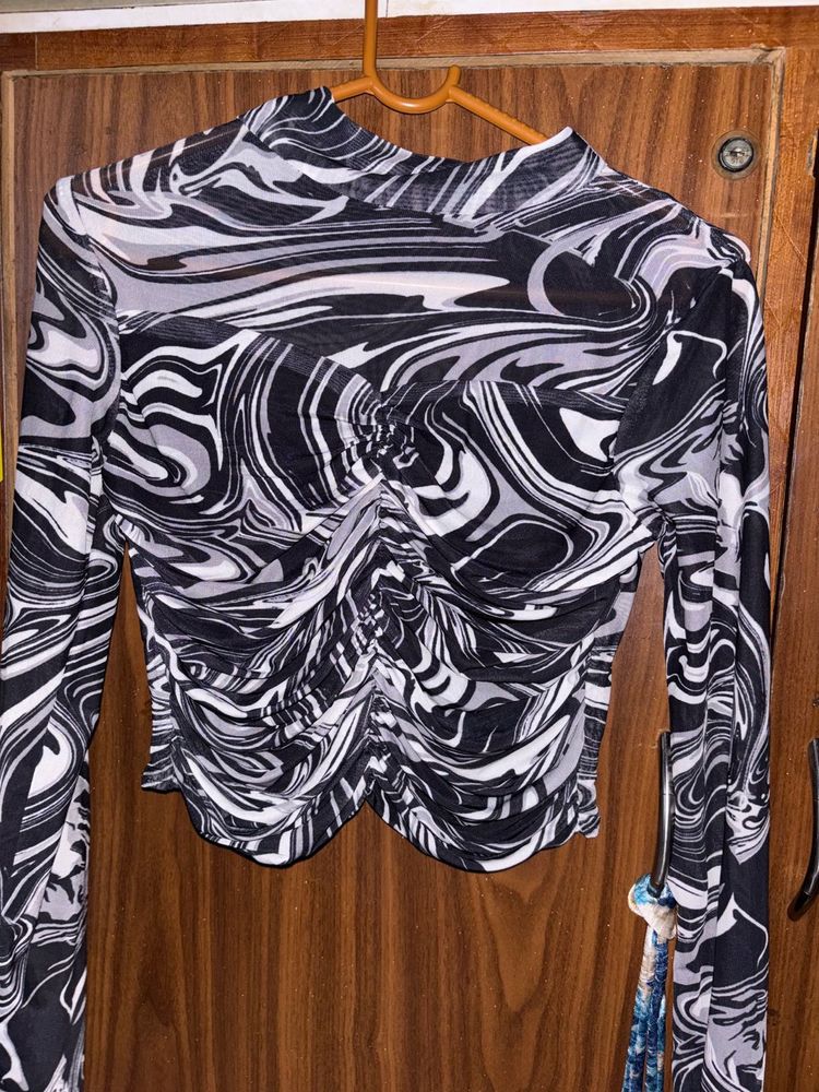 Black &amp; White Swirl Mesh Top