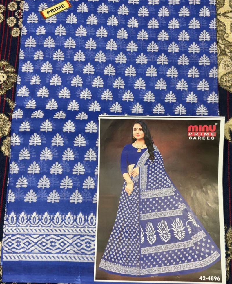 Blue White Block Print Saree