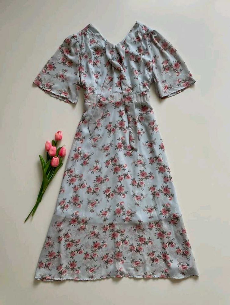 Powder Blue Floral Dress(Weekend sale)