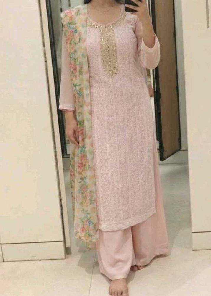 Pink Chikankari Kurta with dupatta and plazo