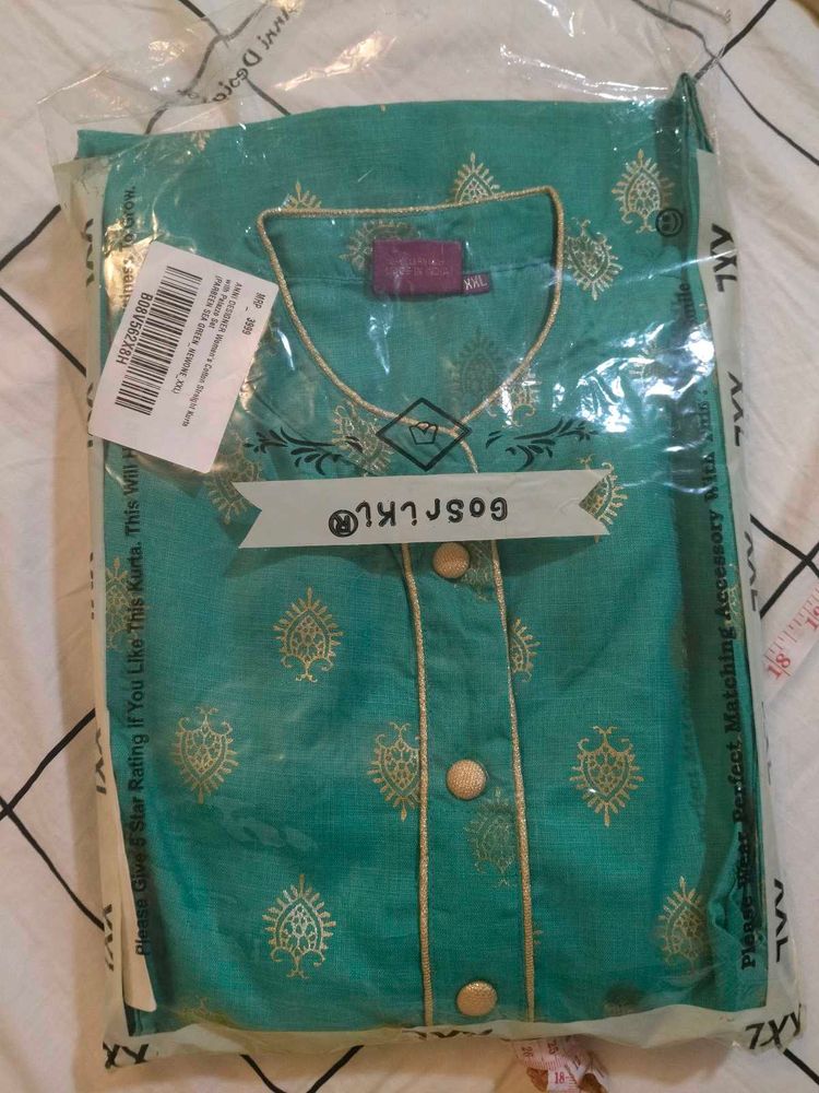 Green Kurta with Gold Print