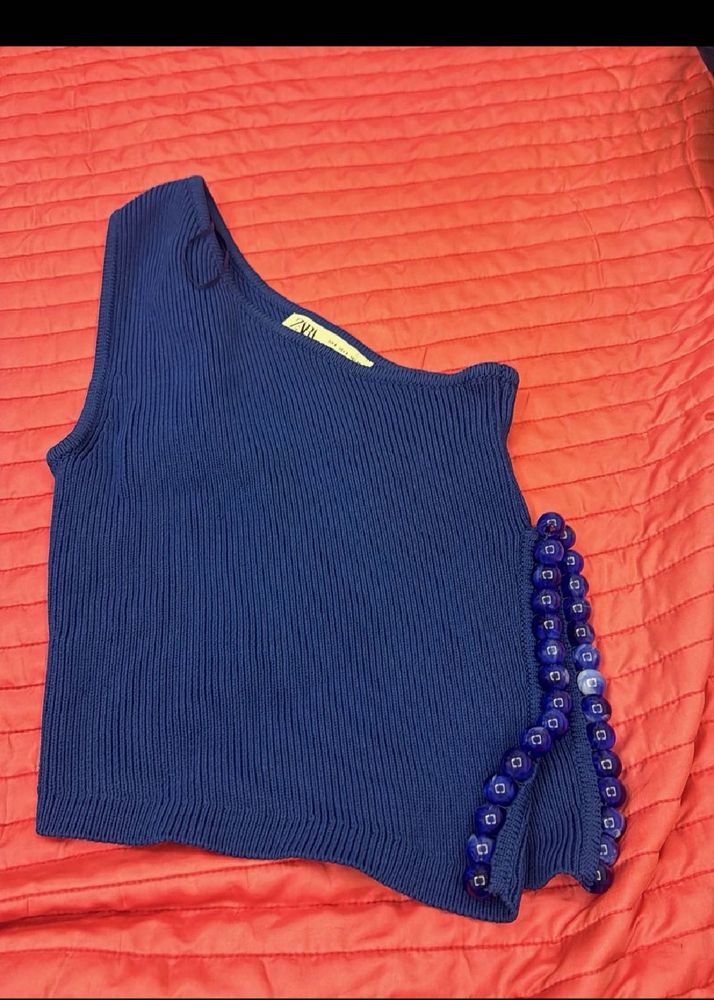 Cobalt Blue Beaded Top from ZARA