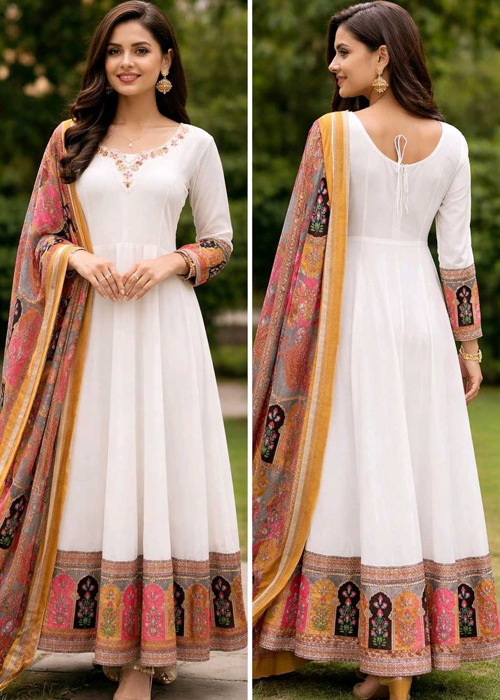 Elegant White Kurta with satin Dupatta Set
