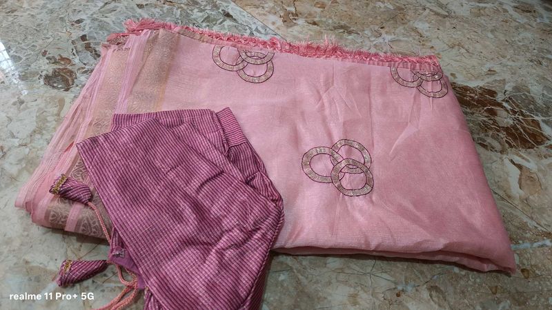 Elegant Pink Saree with Blouse