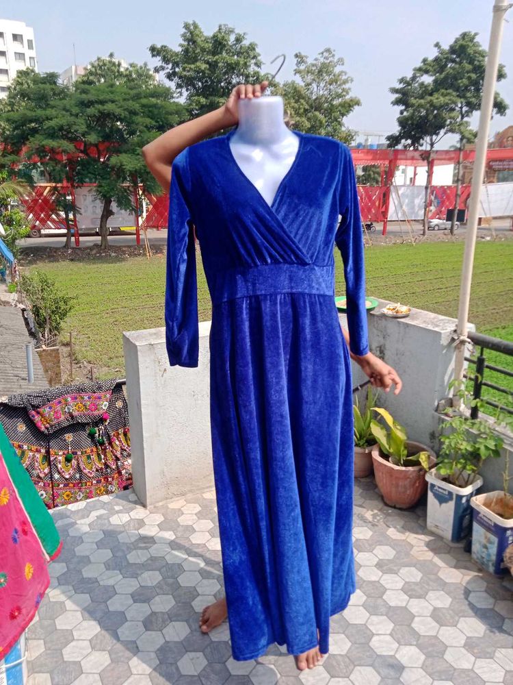 Royal Blue Velvet Wrap Dress
