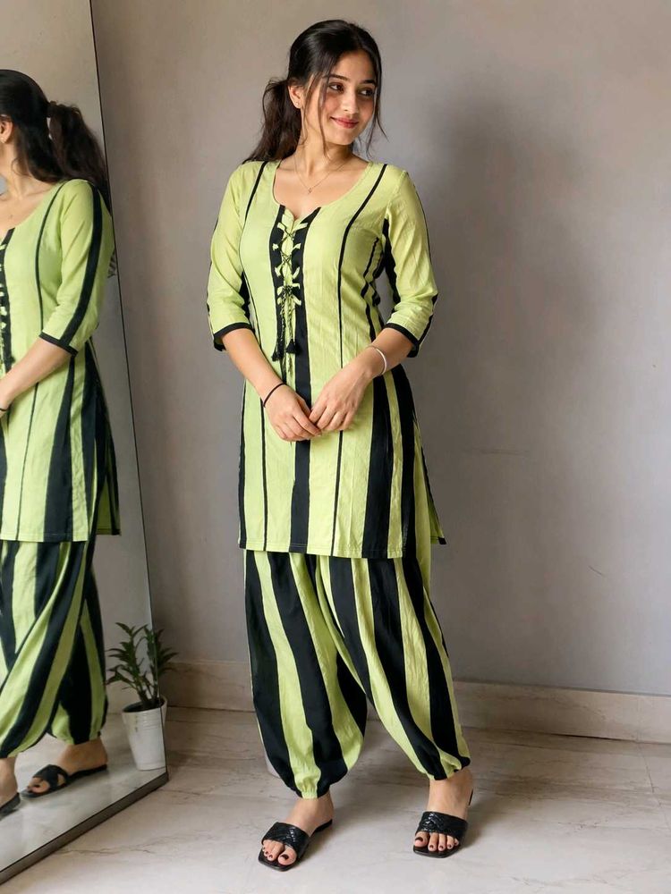 Lime Green Kurta with Black Trim suit set