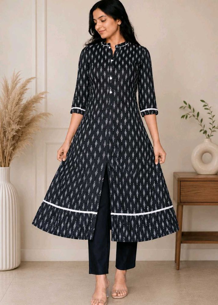 Black &amp; White Printed Cotton Kurta