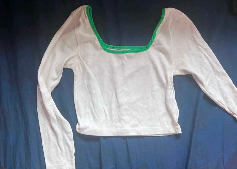 White Square Neck Long Sleeve Top