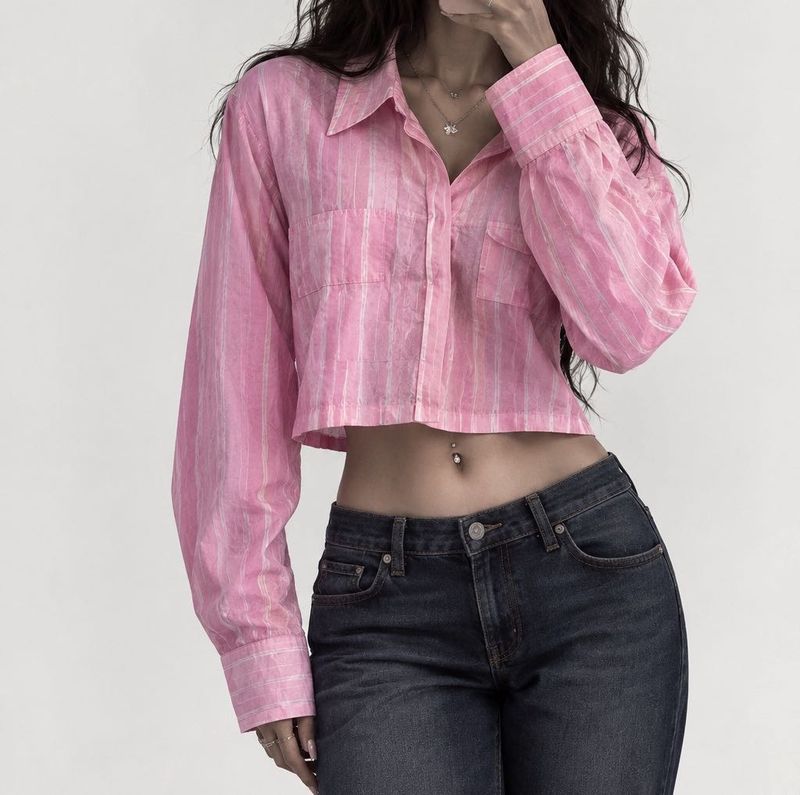 Pink Striped Cropped Shirt