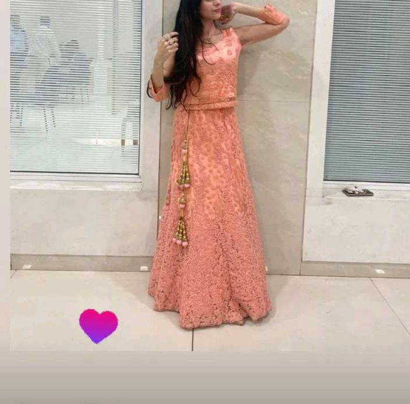 Peach Lace Lehenga Choli Set