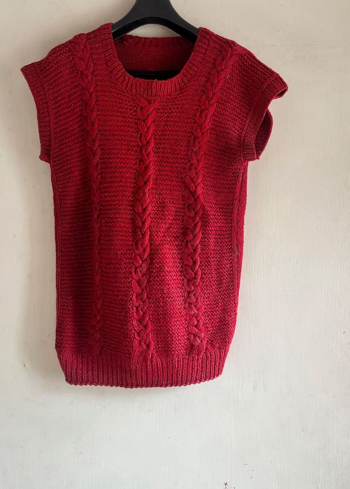 unisex Red Sleeveless Knit Top