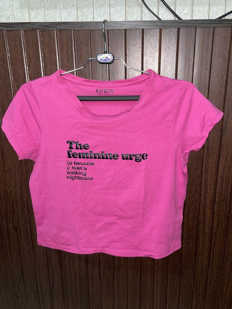 SHEIN Pink "Feminine Urge" Crop Top