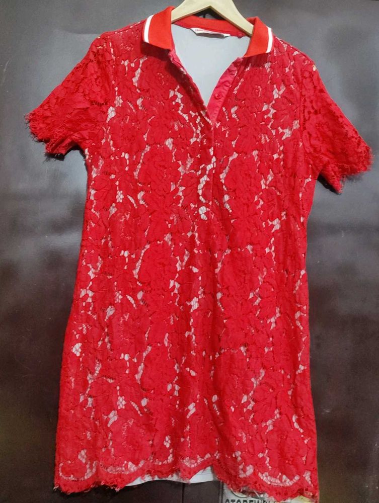 Red🔴 Floral Net Print Top For 34 Bust