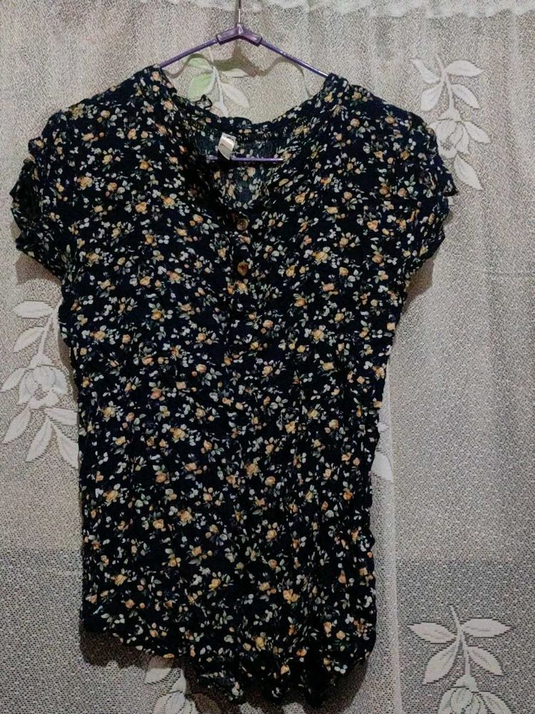 Chic Floral Print Short Sleeve Top