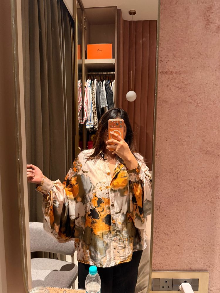 Abstract printed satin designer blouse