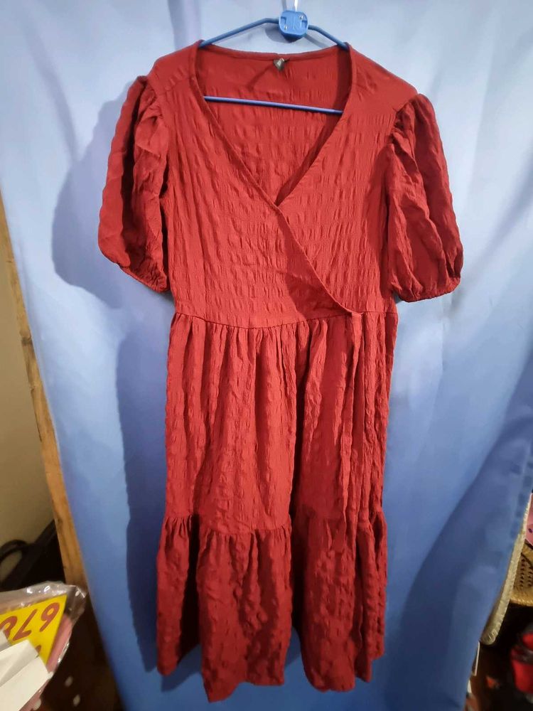 L.O.V Elegant Rust Red Midi Dress