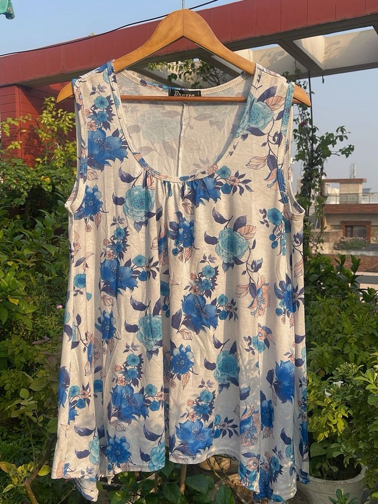 Blue Floral Sleeveless Top
