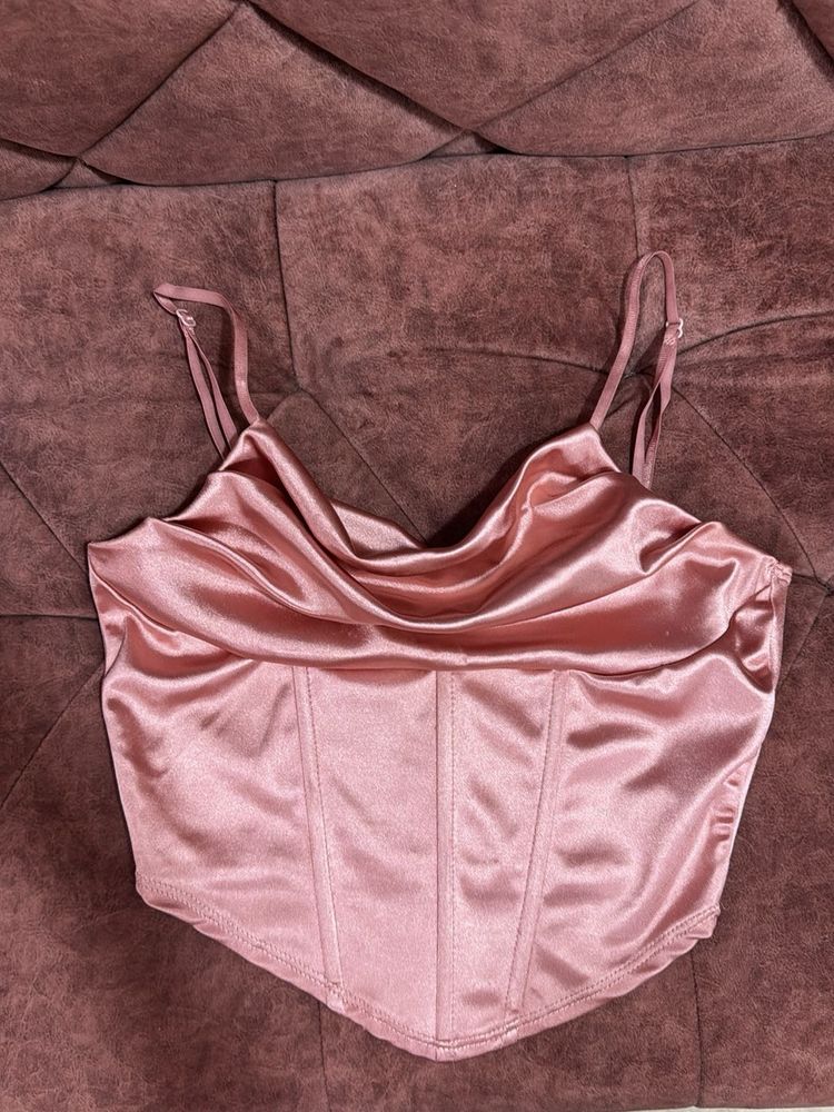 Satin Cowl Neck Corset Top