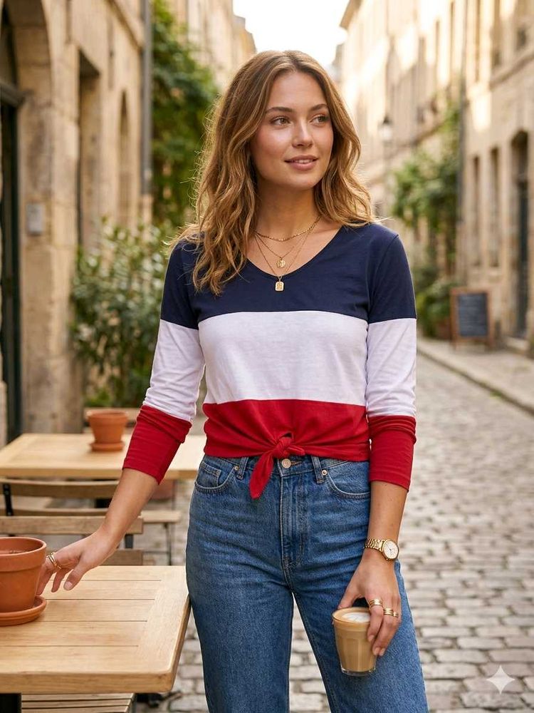 Long Sleeve Striped Tie-Front Top