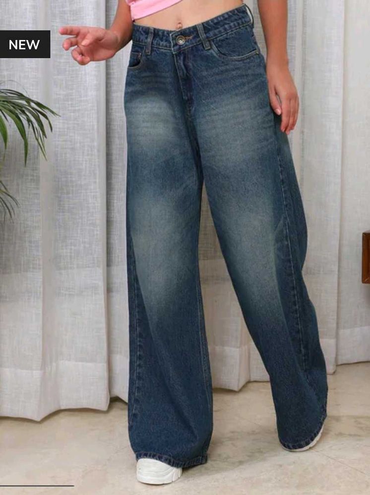 Wide Leg Blue Denim Jeans