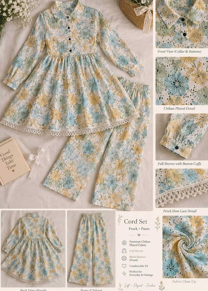 Chikan Embroidered Floral Cord Set