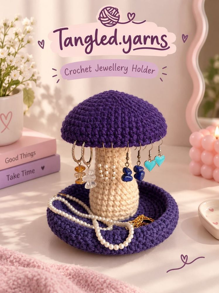 Handmade Crochet Mushroom Jewelry Holder