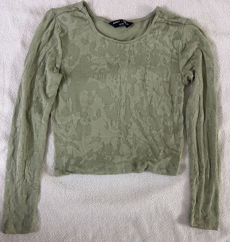 Sage Green Textured Long Sleeve Top