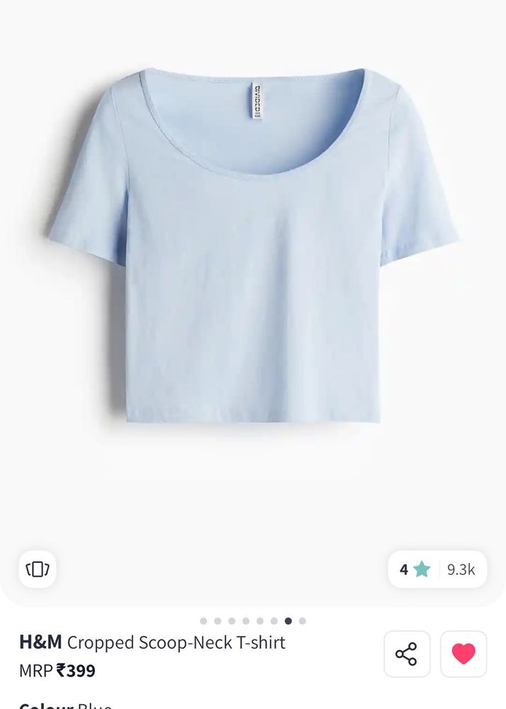 H&amp;M Cropped Scoop-Neck T-Shirt - Light Blue