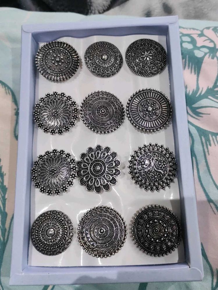 Women Oxidised Silver Adjustable Rings - 2 Pieces
