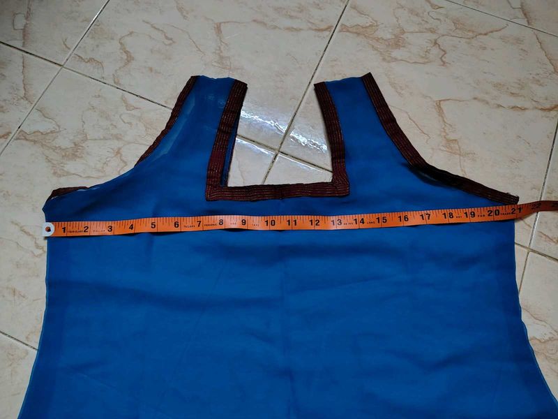 Blue Sleeveless Blouse with Trim