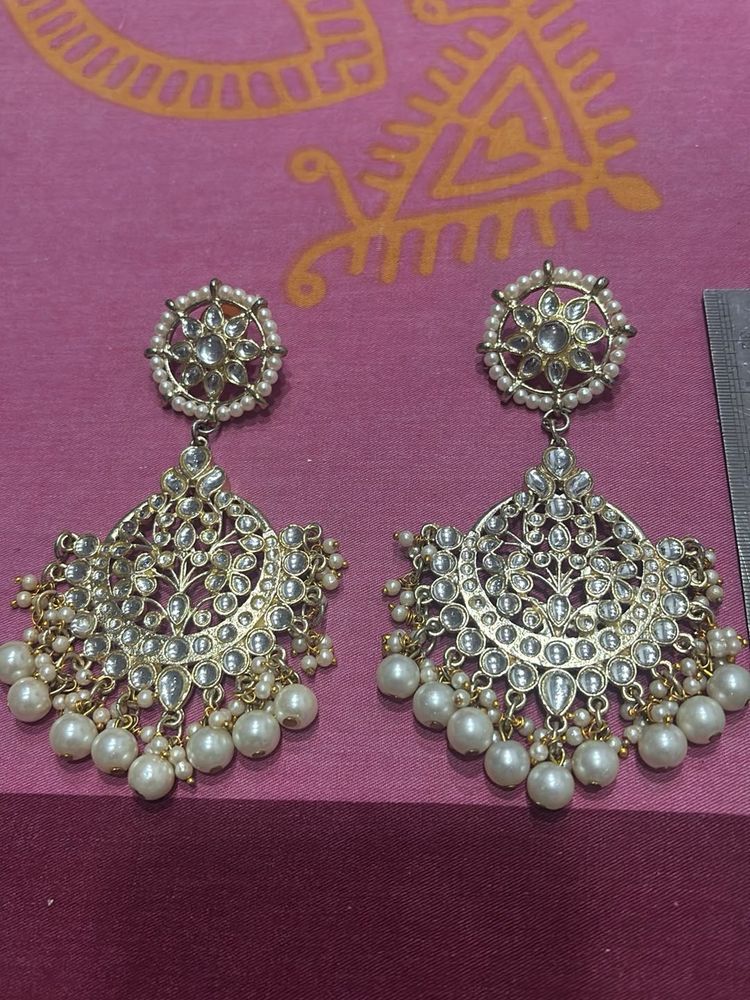 Elegant Pearl &amp; Stone Dangle Earrings