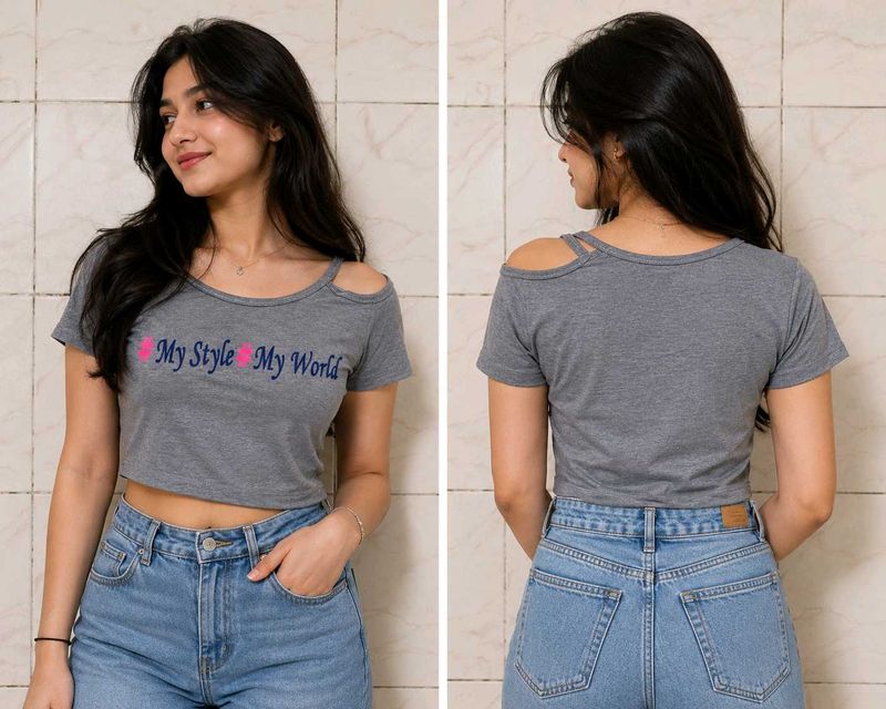 Grey Cold Shoulder T-Shirt