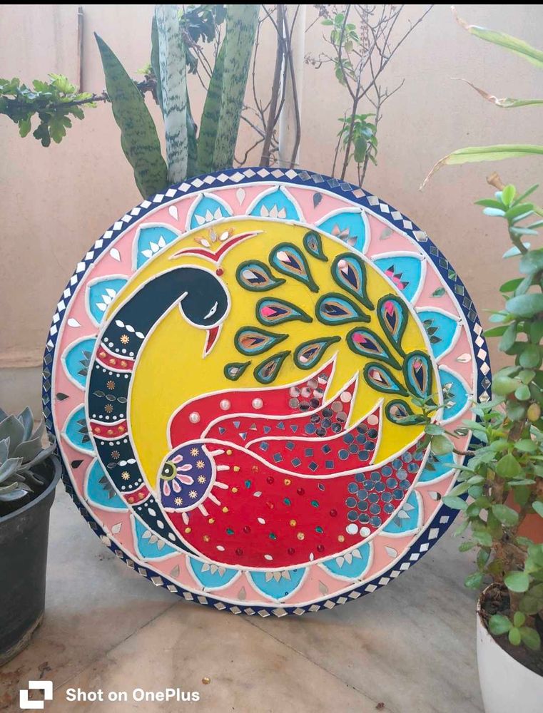 Lip pan Art Hand-Painted Peacock Wall Decor