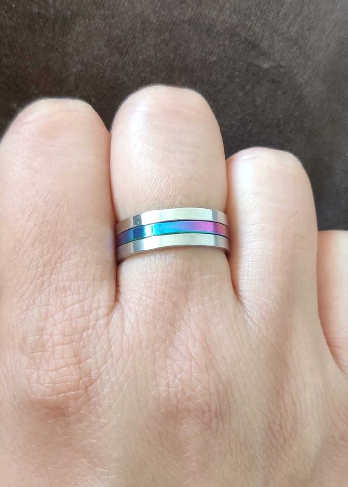 Set Of 3 Rainbow Alloy SterlingSilver Plated Rings