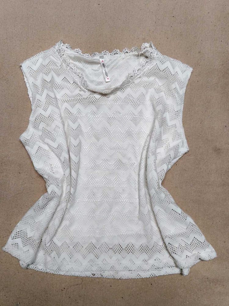 White Lace Zigzag Pattern Top