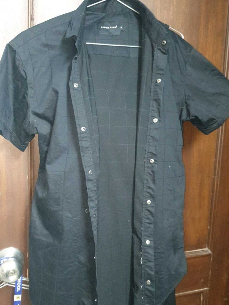 Men's Black Short Sleeve Grid Shirt