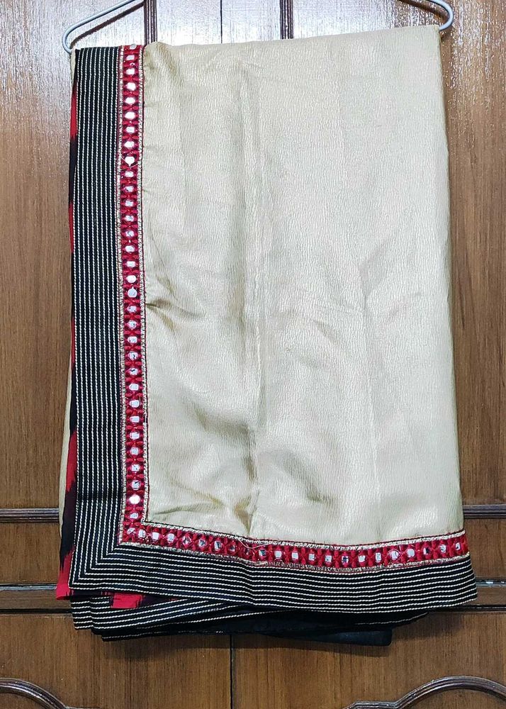 Elegant Gold Pure Chiffon Saree with Mirror Work