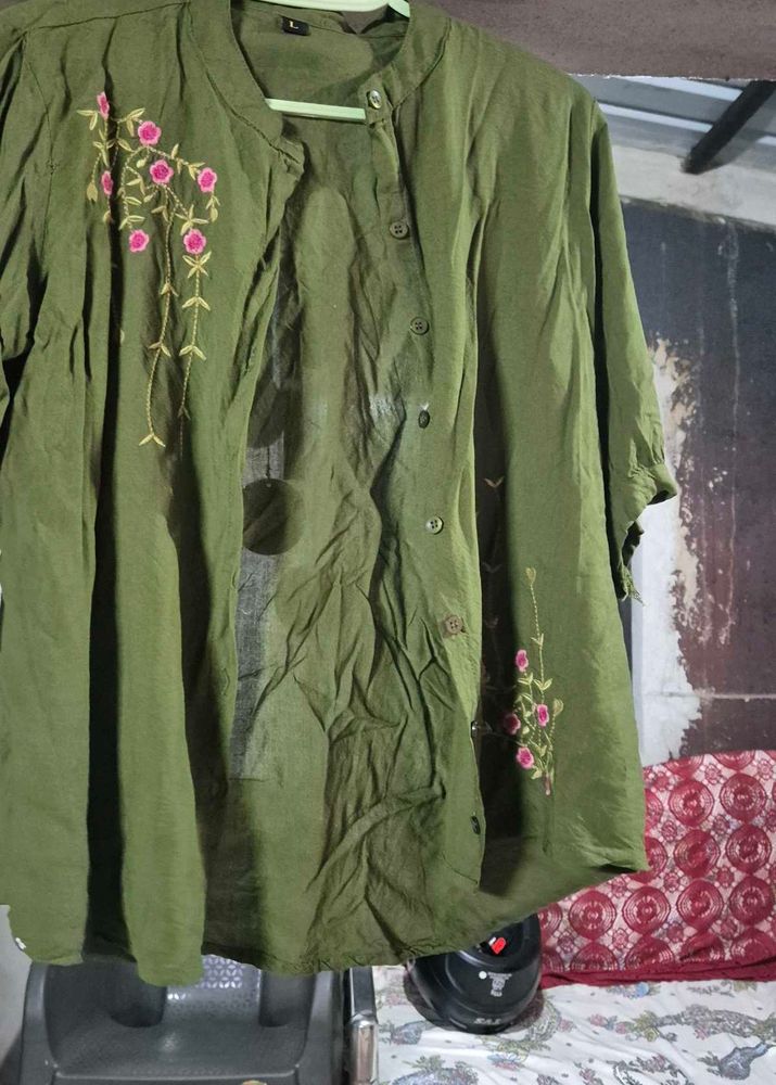 Embroidered Olive Green Kurta
