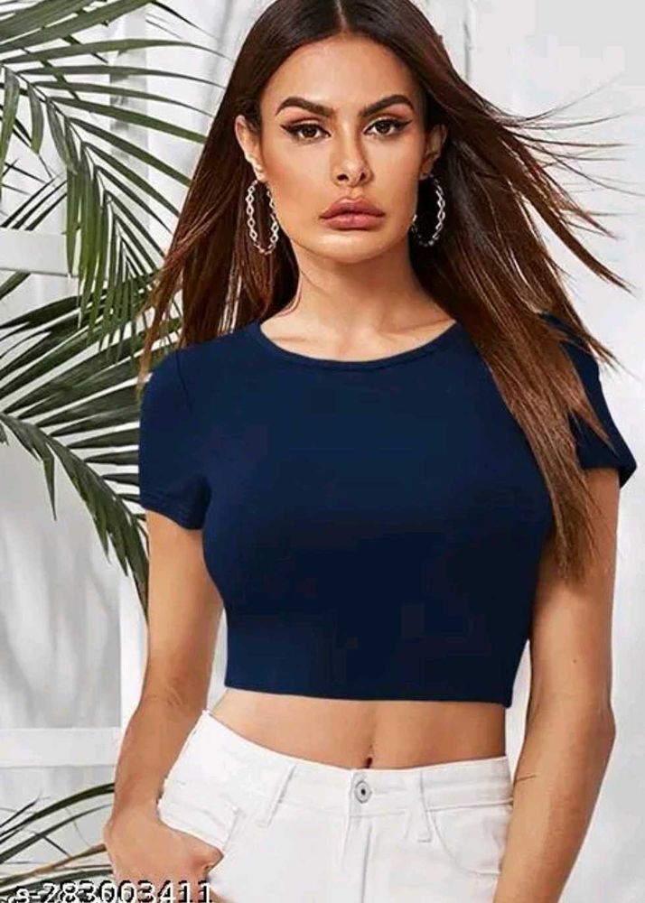 Navy Blue Cropped T-Shirt