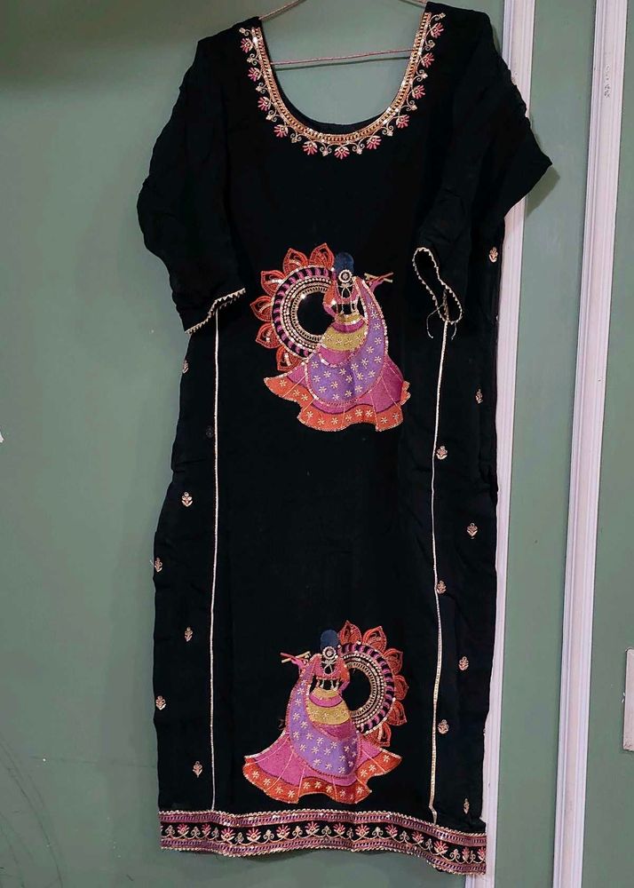 Black Kurta with Peacock Embroidery