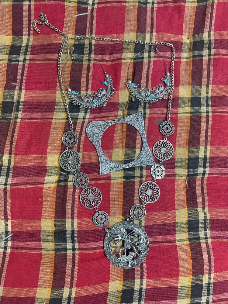 Oxidised Silver Necklace &amp; Earring Set