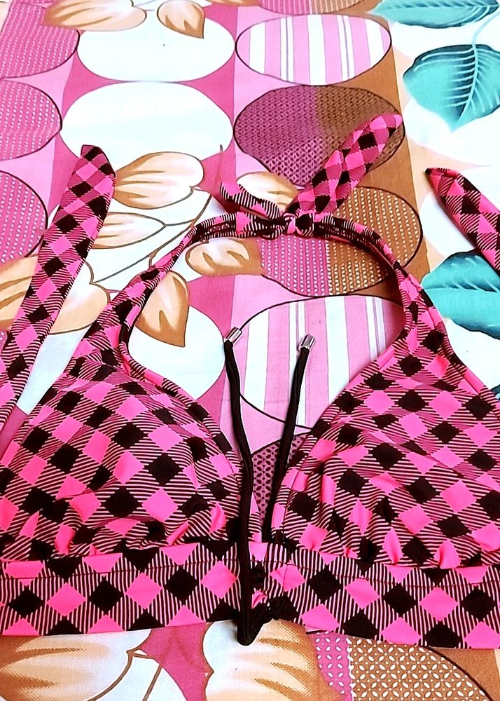 Hot Pink Gingham Bikini Top