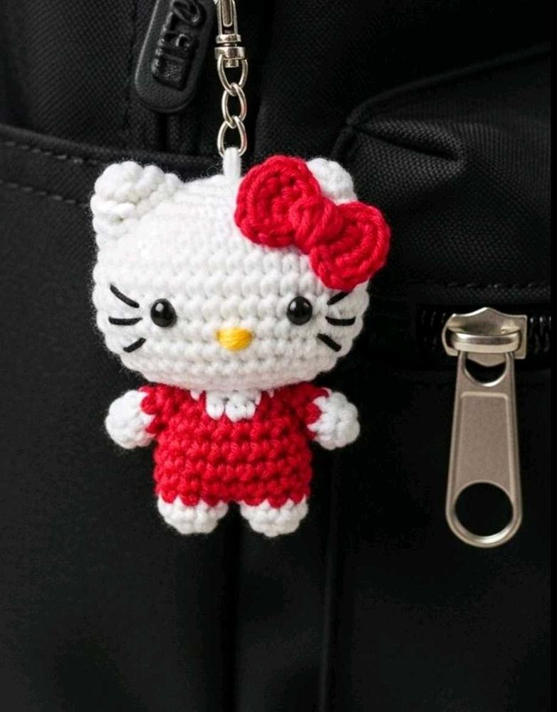 Handmade Crochet Hello Kitty Keychain