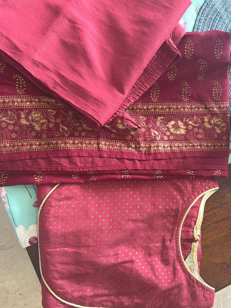 Maroon Kurta Set with Gold Print